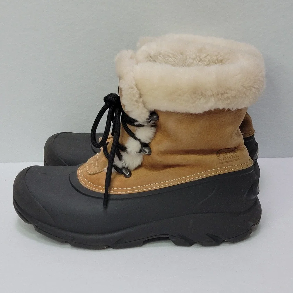 Sorel Snow Boots Womens Size 6.5 Brown Suede Faux Fur Ankle Winter NL1810-234
